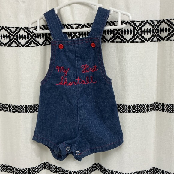The Unbranded Brand Other - Vintage Baby Denim Shortall Romper 3M‎ My First Shortall Embroidered Overalls